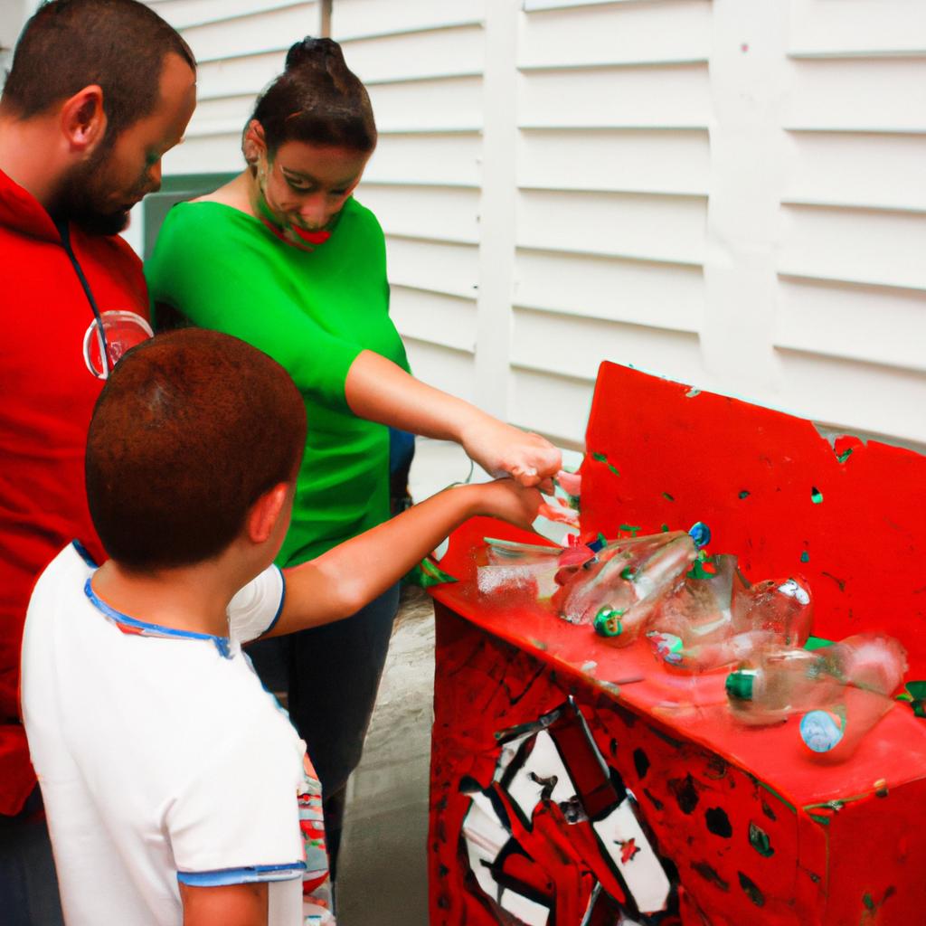 Person teaching children about recycling