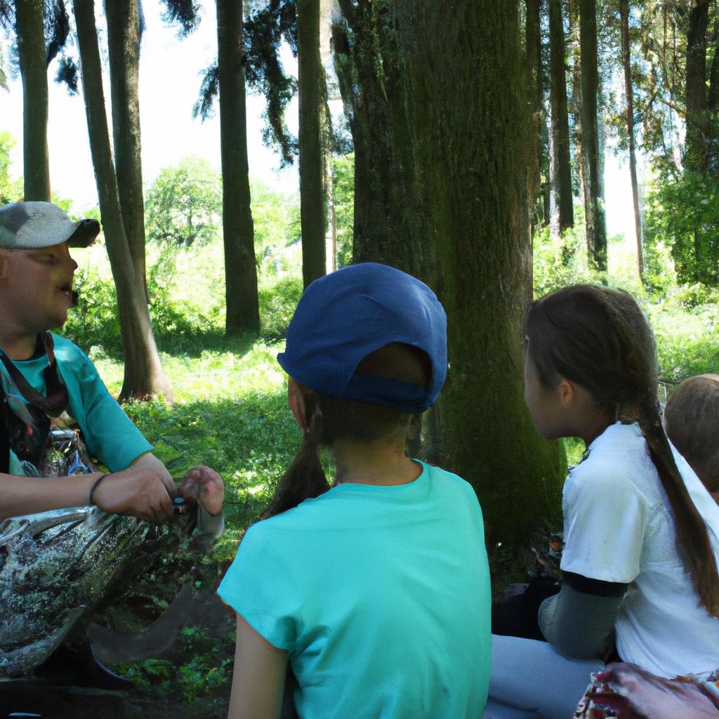Person teaching children about nature