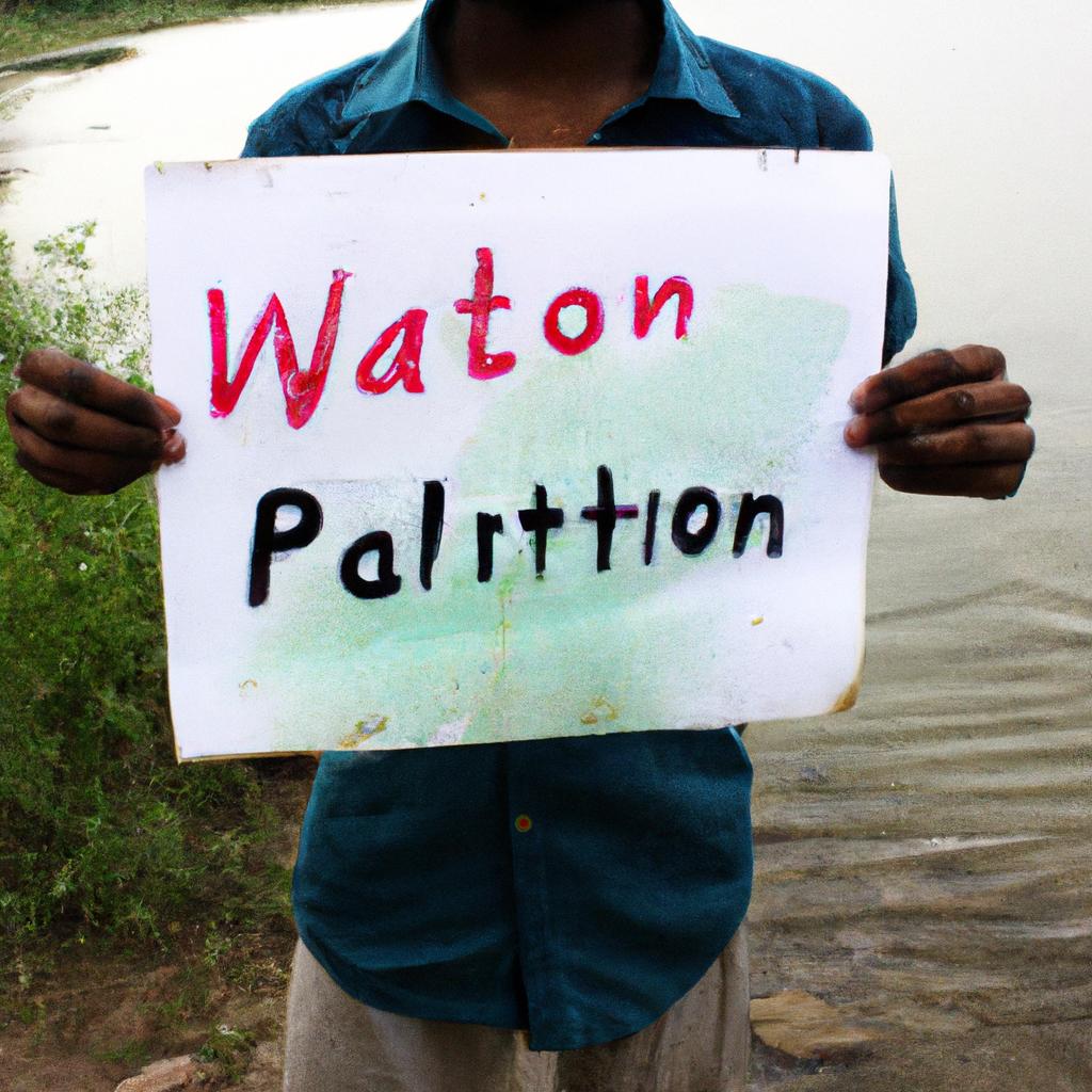 Person holding water pollution sign